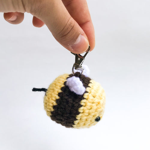 Bumble Bee Keychain Mini Crochet Bee Keychain against white background